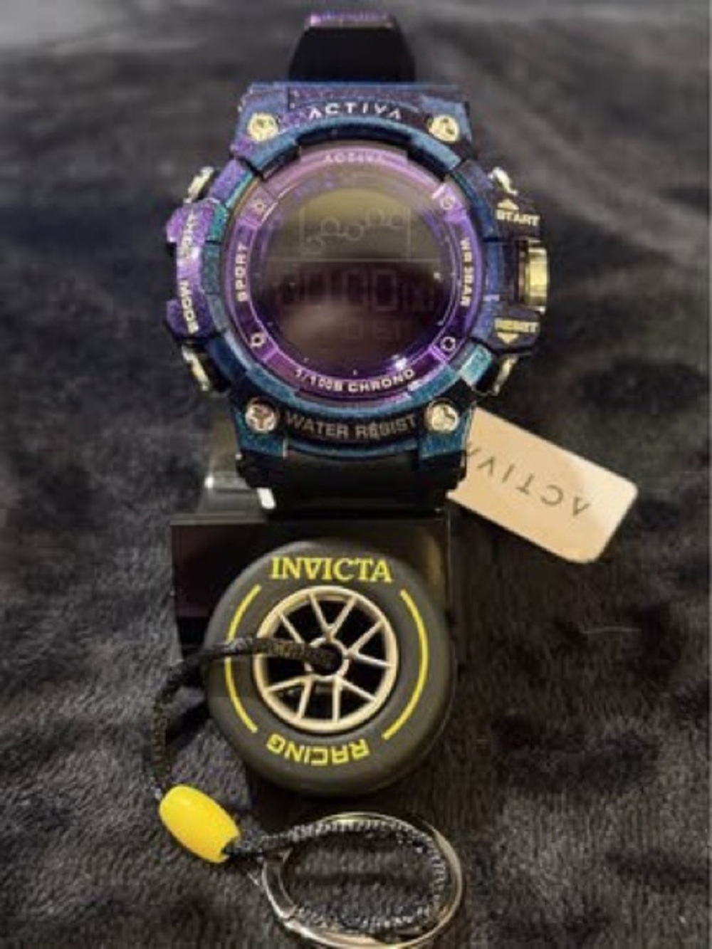 Invicta Iridescent Purple and Blue Sport Watch with Black Strap w/free keychain